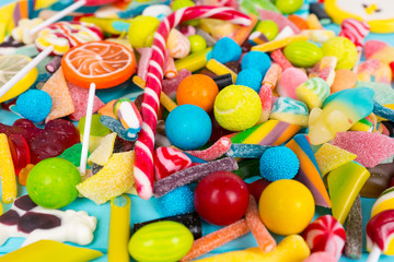 Fototapeta na wymiar Close up of cattered chewing sweets and jelly candies