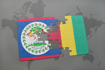 puzzle with the national flag of belize and guinea on a world map