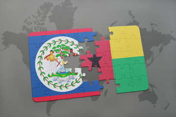 puzzle with the national flag of belize and guinea bissau on a world map