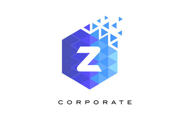 Z Blue Hexagonal Letter Logo Design with Mosaic Pattern.
