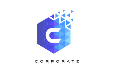 Obraz premium C Blue Hexagonal Letter Logo Design with Mosaic Pattern.