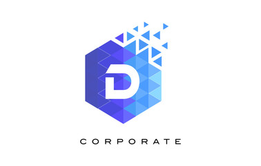 D Blue Hexagonal Letter Logo Design with Mosaic Pattern.