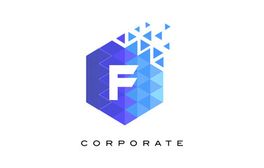 Obraz premium F Blue Hexagonal Letter Logo Design with Mosaic Pattern.