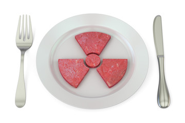 Plate with radiation hazard symbol, 3D rendering