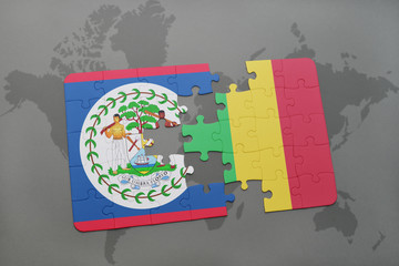 puzzle with the national flag of belize and mali on a world map