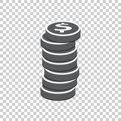 Money silhouette icon on isolated background. Coins vector illustration in flat style. Icons for design, website.
