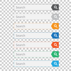 Search bar field. Set vector interface elements with search button. Flat vector illustration on isolated background.
