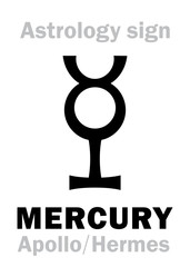 Astrology Alphabet: MERCURY (Apollo-Hermes), the planetary star (planet-homodrome). Hieroglyphics character sign (ancient greek symbol).