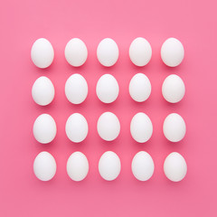 eggs on color background, flat lay.
