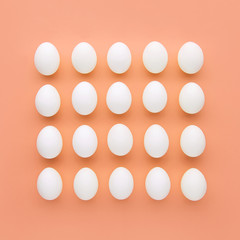 eggs on color background, flat lay.