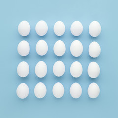 eggs on color background, flat lay.