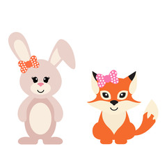 cartoon bunny and fox girl with bow