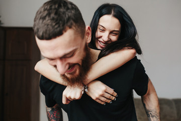 happy couple at home