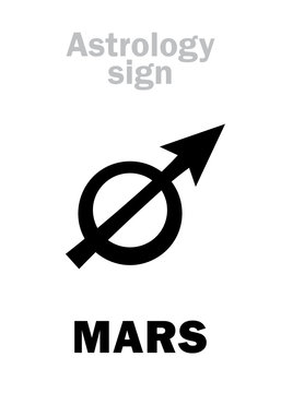 Astrology Alphabet: MARS (Pyroeis), the planetary star (planet). Hieroglyphics character sign (ancient greek symbol).
