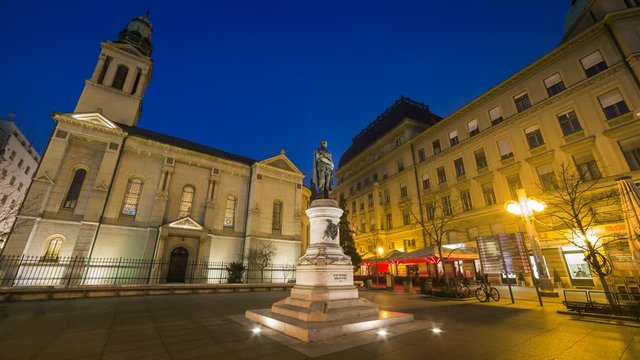 Night timelapse of Petar Preradovic and the orthodox church on the Flower square
