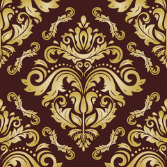 Damask vector classic pattern. Seamless abstract background with repeating elements. Orient brown nd golden background