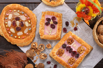 Mazurek traditional polish easter cake on wooden background