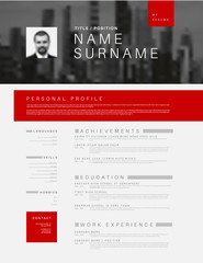 Minimalistic cv / resume template with header photo