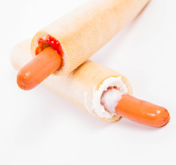 Hot dogs on a white background