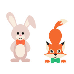 Obraz na płótnie Canvas cartoon bunny and fox with tie vector
