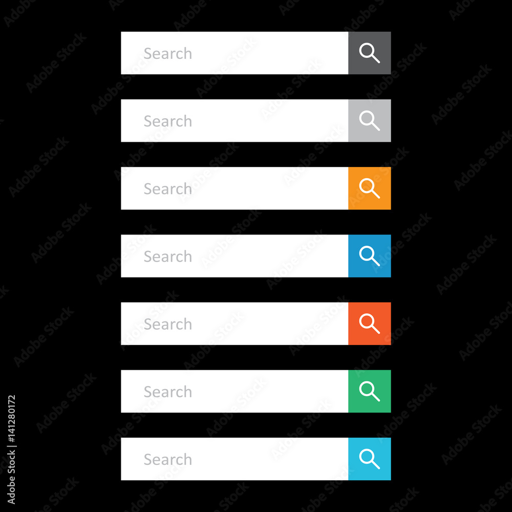 Poster search bar field. set vector interface elements with search button. flat vector illustration on blac