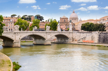 Obraz premium view of Ponte Principe Amedeo and St. Peter's basilica, Rome, Italy