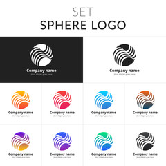 Sphere logo. Set abstract circle icon with colorful gradient. Vector sign on black and white color background. Creative vision concept logo, elements, symbol for card, brand, banners.