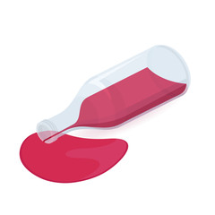 Wine bottle that spill red wine. Isometric view. Vector flat illustration.