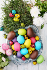 Fototapeta na wymiar Multicolored Easter eggs. Top view