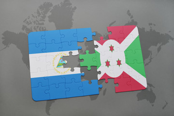 puzzle with the national flag of nicaragua and burundi on a world map