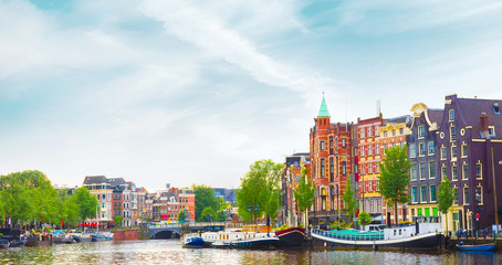 Beautiful panoramic cityscape of Amsterdam - obrazy, fototapety, plakaty