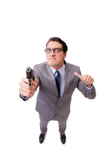 Businessman with handgun isolated on the white background