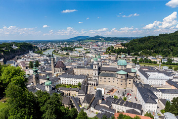 Fototapeta na wymiar City of Salzburg with Salzach in summer, Salzburger Land