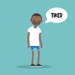 Young exhausted black man. Sad tired character/ flat editable vector illustration