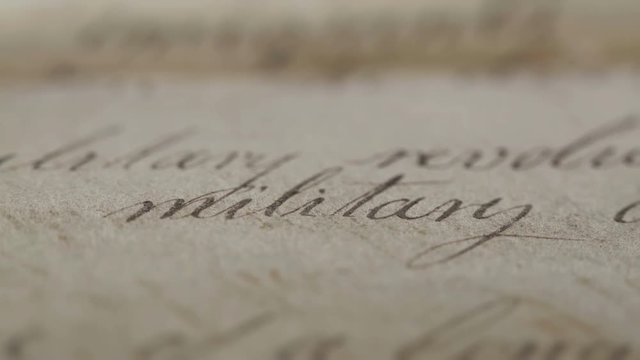 Detail of antique letter with word Military