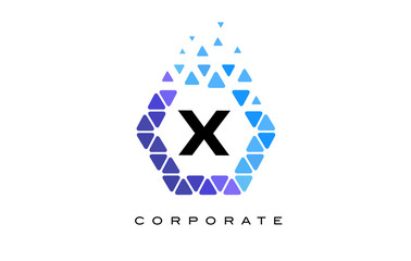 X Blue Hexagon Letter Logo with Triangles.