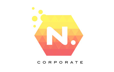N Orange Hexagon Shaped Letter Logo with Bubbles.