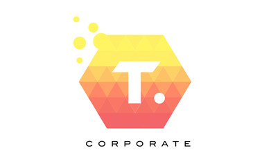 T Orange Hexagon Shaped Letter Logo with Bubbles.