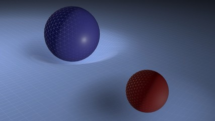 Gravity model with planets and curved space - 3D rendering