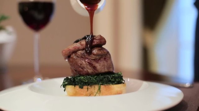 Serving a meal in a restaurant close up.