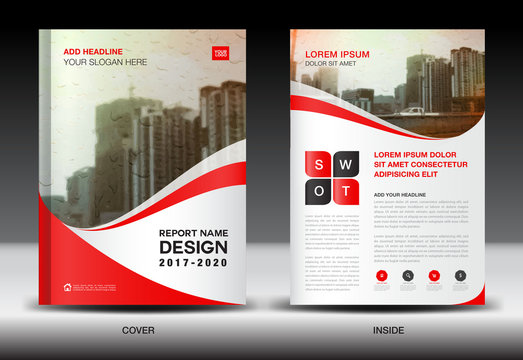 Red Color Scheme with City Background Business Book Cover Design Template in A4, Business Brochure flyer, Annual Report, Magazine, poster