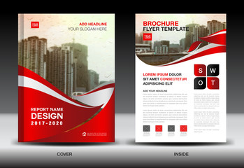Red Color Scheme with City Background Business Book Cover Design Template in A4, Business Brochure flyer, Annual Report, Magazine, poster, newsletter