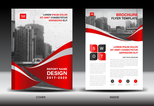 Red Color Scheme with City Background Business Book Cover Design Template in A4, Business Brochure flyer, Annual Report, Magazine, company profile