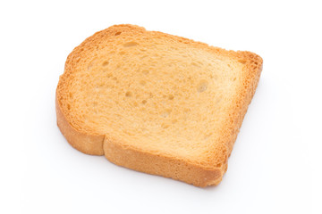 Slices of toast bread on wooden table, top view.