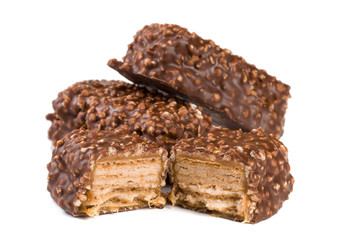 chocolate candy with nuts isolated on white background