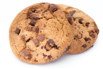 Chocolate chip cookies isolated on white background.