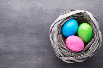 Easter eggs in the nest. Spring discount card.