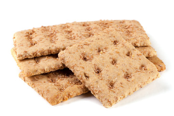 three grain crispbreads isolated on white background