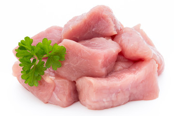 fresh meat on slice on the white background.