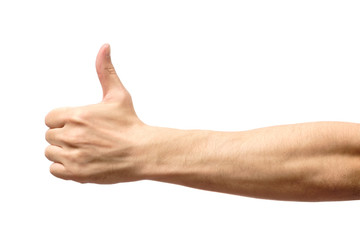 Male hand showing thumbs up sign